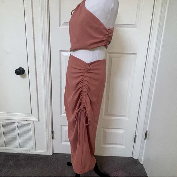 Zara Asymmetric Ruched Marsala Midi Dress Size - Picture 5 of 8